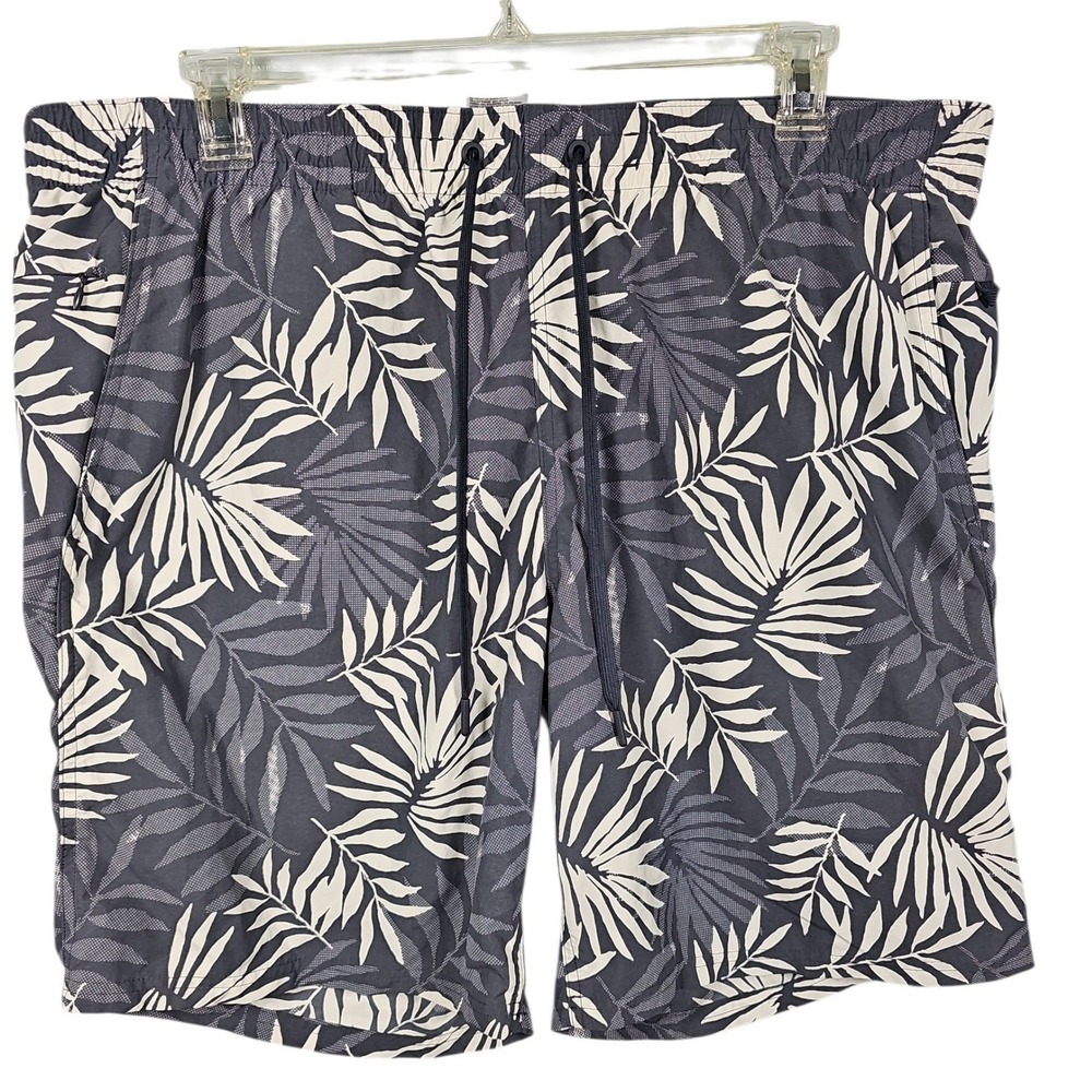 Lands' End Swim Trunks Palm Print Charcoal Gray Men XL 40-42